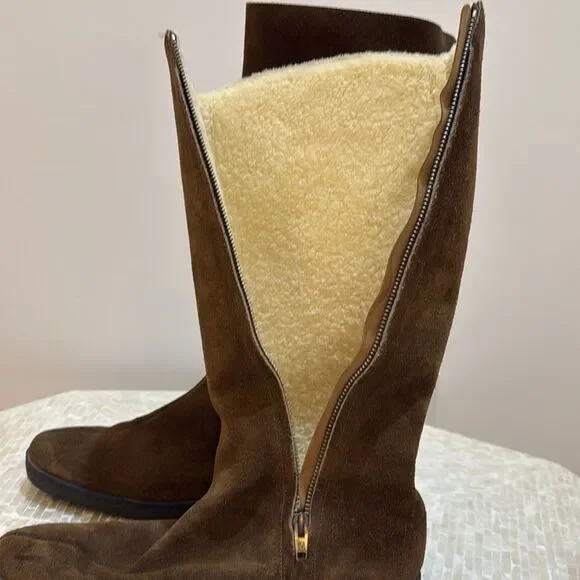 Clark’s tall suede boots Sherpa lined zipper Brown size 5.5 - Picture 9 of 11